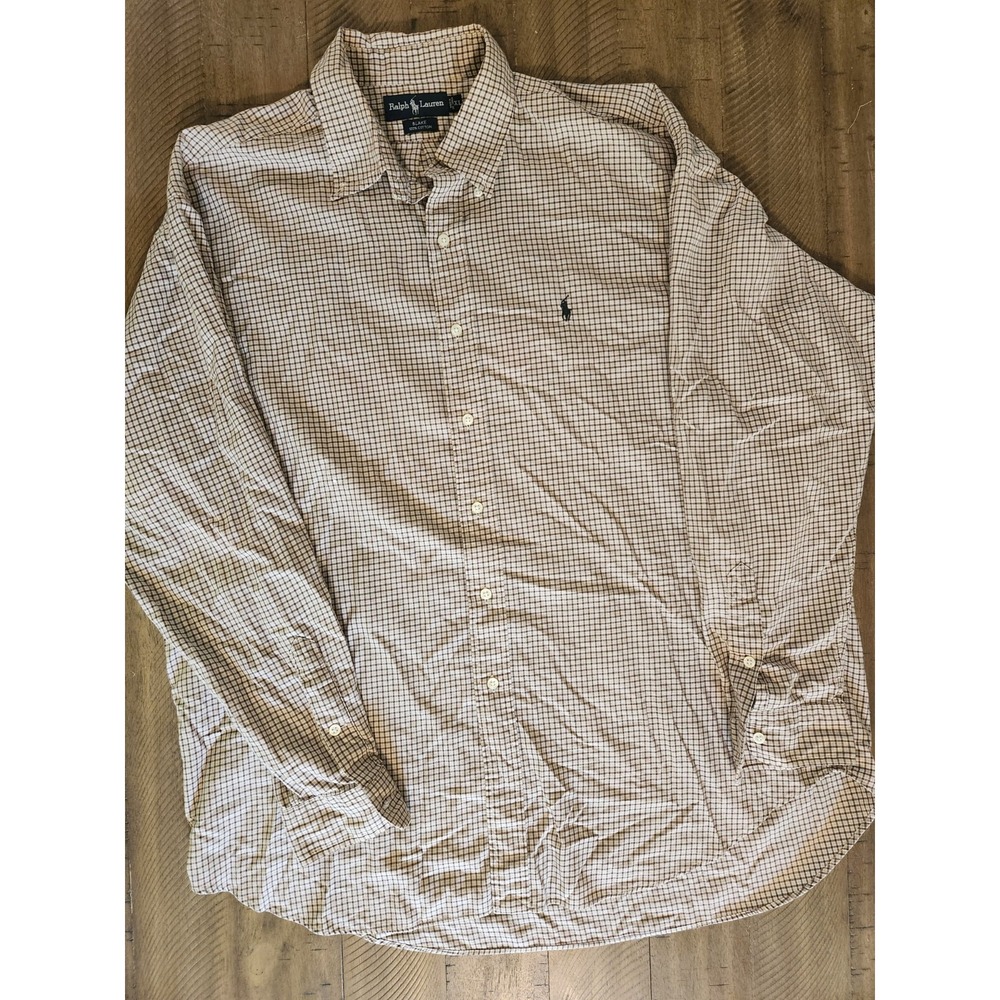 Polo Ralph Lauren Blake Shirt Mens XL Brown Tan Check Long Sleeve Cotton Button